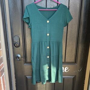 SHEIN Forest Green Button-Up Midi Dress